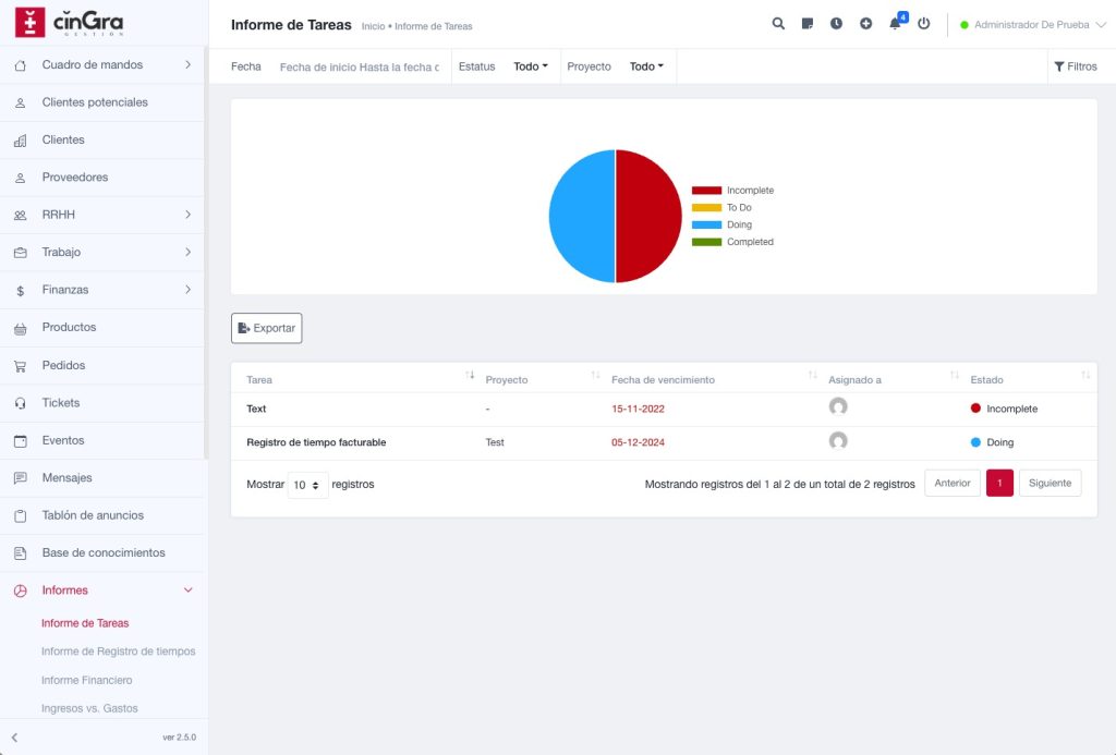 Captura ERP pantalla informe