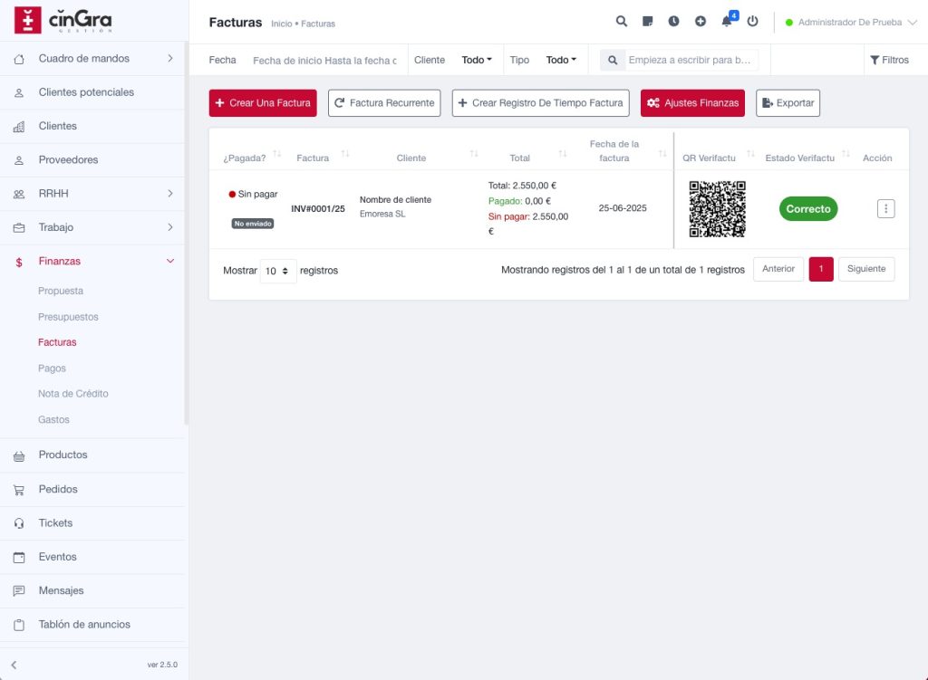 Captura ERP pantalla facturacion